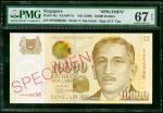 1999年新加坡$10000样票，编号8PN000296，PMG 67EPQ。Singapore, $10000, specimen, ND(1999), serial number 8PN00029