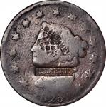 L. BAKER. in a box punch on an 1825 Matron Head large cent. Brunk B-172, Rulau-Unlisted. Host coin V