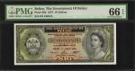 BELIZE. Government of Belize. 10 Dollars, 1975. P-36b. PMG Gem Uncirculated 66 EPQ.