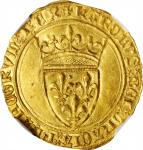 FRANCE. Ecu dOr, ND (1394-1420). Paris Mint; pellet under 18th letter. Charles VI. NGC MS-63.