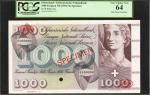 SWITZERLAND. Schweizerische Nationalbank. 1000 Franken, ND (1954-74). P-52s. Specimen. PCGS Currency