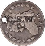 C.S.W / P on an 1818/5 B-1 Capped Bust quarter. Brunk-Unlisted, Rulau-Unlisted. Host coin Very Good,