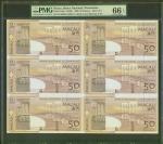 2005年大西洋银行50元6连钞，PMG 66EPQ，附原装封套