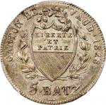 SWITZERLAND. Vaud. 5 Batzen, 1828-BEL. PCGS MS-64 Gold Shield.