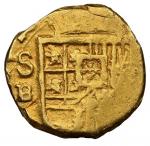 SPAIN, Seville, gold cob 1 escudo, Philip III, assayer B, NGC AU details edge filing.