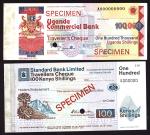 De La Rue Specimen travellers cheques from 1980, Cambodia, Kenya and Uganda,