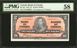 CANADA. Bank of Canada. 2 Dollars, 1937. BC-22c. PMG Choice About Uncirculated 58.