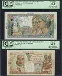 French Guiana, Caisse Centrale de la France dOutre-Mer, lot of 2 specimens from the series of 1947, 