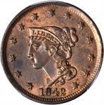 1842 Braided Hair Cent. N-7. Rarity-2. Large Date. MS-63 RB (PCGS).
