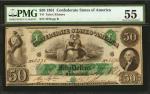 T-6. Confederate Currency. 1861 $50. PMG About Uncirculated 55.