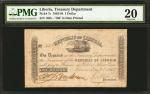 LIBERIA. Treasury Department. 1 Dollar, 1863. P-7c. PMG Very Fine 20.