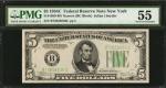 Fr. 1959-BN. 1934C $5 Federal Reserve Note. New York. PMG About Uncirculated 55.