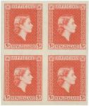 Postage Stamps. New Zealand: 1954 Official 3d (Threepence), vermilion, Plate Proof of 4 on gummed, w
