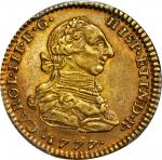 COLOMBIA. 1777/6-JJ 2 Escudos. Santa Fe de Nuevo Reino (Bogotá) mint. Carlos III (1759-1788). Restre