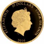 COOK ISLANDS. 10 Dollars, 2016. Elizabeth II. PCGS PROOF-70 Deep Cameo.