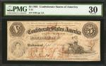 T-32. Confederate Currency. 1861 $5. PMG Very Fine 30.
