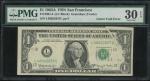 1963年美国一圆错体，摺白，编号L46022657C，PMG30EPQ United States, Federal Reserve Note, San Francisco, $1, ERROR N