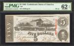 T-60. Confederate Currency. 1863 $5. Hammer Stamp Cancelled. PMG Uncirculated 62 EPQ.