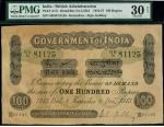Government of India, 100 rupees, Kurrachee, 8th December 1913, serial number GB/30 811025, black on 