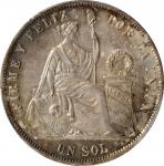 PERU. Sol, 1874-LIMA YJ. Lima Mint. PCGS MS-63.