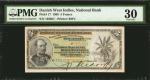 DANISH WEST INDIES. Danish West Indies National Bank. 5 Francs, 1905. P-17. PMG Very Fine 30.
