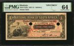 RHODESIA. National Bank of South Africa Limited. 1 Pound, 1922. P-S122s. Specimen. PMG Choice Uncirc