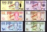 Reserve Bank of Fiji, a complete specimen set of 2007-11 issue comprising, 2, 5, 10, 20, 50, 100 dol