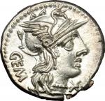 The Roman Republic, M. Aburius M.f. Geminus.. AR Denarius, 132 BC. Cr. 250/1. B. 6. 3.92 g.  19 mm. 