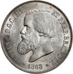 BRAZIL. 2000 Reis, 1868. Rio de Janeiro Mint. Pedro II. PCGS AU-58.