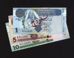 Central Bank of Libya, specimen 1, 5 and 10 dinars, ND (2004/2008), (Pick 68s, 69s, 70s, TBB B531s, 