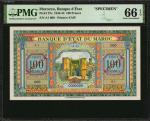 MOROCCO. Banque DEtat Du Maroc. 100 Francs, 1943-44. P-27s. Specimen. PMG Gem Uncirculated 66 EPQ.