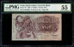 Netherlands Indies, 5 Gulden, 1939 (P-78c) S/no. WR01286, PMG 55, Stains1939年荷属东印度5盾