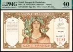 无年份（1939年）东方汇理银行壹百元，持球和橄榄枝的女胸像，帕皮提地名，艾米尔•诺斯特（Emile Minost）和让•罗航（Jaon Layrent）签名，PMG 40