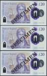 Bank of England, Sarah John, polymer £20, ND (20 February 2020), serial number AA01 000130/131/132, 