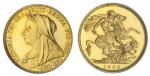 Great Britain. Victoria (1837-1901). Proof Sovereign, 1893. Old, veiled bust left, rev. St. George. 