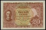 Malaya. Board of Commissioners of Currency. 20 Cents. 1941 (1945). P-9b. Portrait of King George VI 