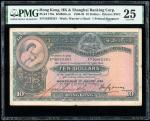 1938年滙丰银行10元，编号K093261，左下手签，PMG 25