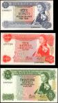 MAURITIUS. Lot of (3) Bank of Mauritius. 5, 10 & 25 Rupees, ND (1967). P-30a, 31c & 32b. About Uncir