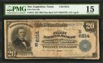 San Augustine, Texas. $20  1902 Date Back. Fr. 642. The First NB. Charter #6214. PMG Choice Fine 15.