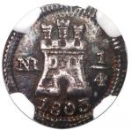 Bogota, Colombia, 1/4 real, 1803/2, NGC AU 58, finest known in NGC census. 