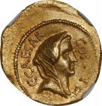 JULIUS CAESAR. AV Aureus (8.00 gms), Rome Mint; A. Hirtius, praetor, 46 B.C. NGC Ch AU, Strike: 5/5 