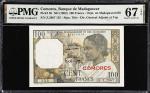 COMOROS. Banque De Madagascar. 100 Francs, ND (1963). P-3b. PMG Superb Gem Uncirculated 67 EPQ.