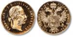 奥匈·奥地利1915年皇帝“弗朗茨约瑟夫一世像”达克特金币一枚，后铸，金盾PCGS MS68+CAM（80707088）
