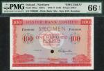 Ulster Bank Limited, specimen ｣100, 1 March 1973, serial number F000000, red on a multicolour underp