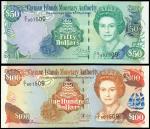 x Cayman Islands Monetary Authority, $100, 1998, serial number C/1 001509, $50, 2001, serial number 