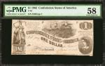 T-44. Confederate Currency. 1862 $1. PMG Choice About Uncirculated 58.