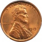 1919 Lincoln Cent. MS-66 RD (PCGS). CAC.