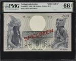 1968年荷属印度爪哇银行500盾。样票。NETHERLANDS INDIES. Javasche Bank. 500 Gulden, 1968. P-84s2. Specimen. PMG Gem 