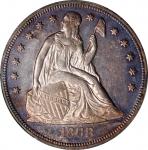 1868 Liberty Seated Silver Dollar. OC-2, FS-301. Top 30 Variety. Rarity-4-. Misplaced Date. AU-58 (P