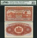 Government of Trinidad and Tobago, $10, 1 May 1942, serial number 8A 46002, brown on multicolour und